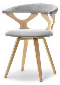 Ażurowe krzesło obrotowe bonito z dębowego drewna giętego i szarej tkaniny