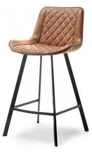 Stylowe krzesło barowe esci brąz vintage z przeszywanej skóry eko na czarnej nodze