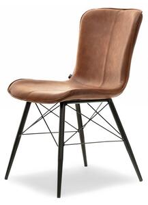 Stylowe krzesło margot brązowe ze skóry eko na czarnych metalowych nogach