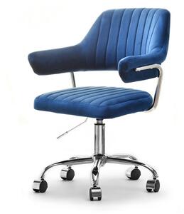 Fotel biurowy merlin granatowy welur glamour z przeszyciami na chromowanej nodze
