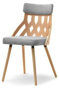 Ażurowe krzesło crabi z bukowego drewna giętego i szarej tkaniny