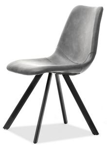Loftowe krzesło proxi szare przeszywane ze skóry eko na czarnej metalowej nodze
