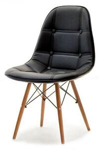 Pikowane krzesło mpc wood tap czarna ekoskóra na orzechowej nodze z drewna