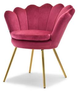 Designerski fotel muszelka lazar różowy welurowy glamour na złotych nogach