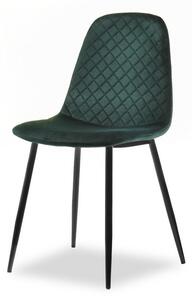 Nowoczesne krzesło welurowe skal butelkowa zieleń z przeszyciami na czarnych nogach