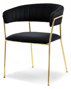 Eleganckie krzesło male czarne z przeszywanego weluru glamour ze złotym stelażem
