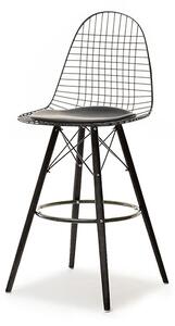 Industrialne krzesło barowe eps wire wood czarny ze skórą eko na czarnej nodze z drewna