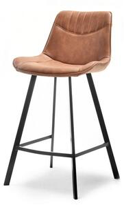 Krzesło barowe z oparciem azra z brązowej skóry na czarnej nodze ze stali