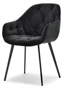 Krzesło z podłokietnikami w stylu glamour saba czarne satyna z pikowanego weluru