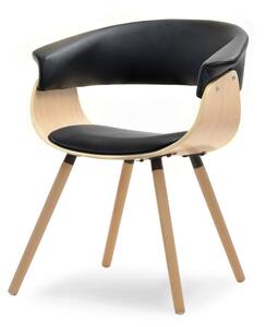 Skandynawskie krzesło z drewna giętego elina dąb tapicerowane czarną skórą