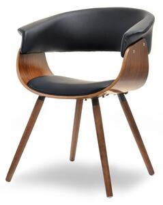Loftowe krzesło drewniane elina orzech z czarną skórą do jadalni