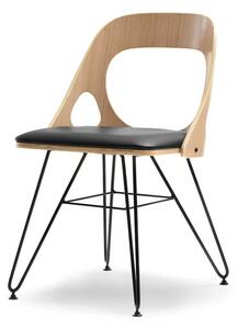 Designerskie krzesło ażurowe aida z drewna giętego dąb i czarnej skóry