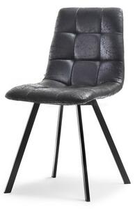 Loftowe krzesło lugo czarne pikowane z tkaniny antic na metalowych nogach