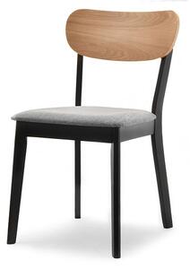 Drewniane krzesło skandynawskie amado czarno-dębowe tapicerowane szarą tkaniną