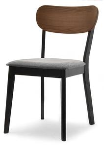 Drewniane krzesło amado czarne z orzechowym oparciem i szarym tapicerowaniem
