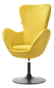 Designerski fotel welurowy jajo jacob żółty obrotowy na czarnej nodze mat