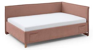 Różowe tapicerowane narożne łóżko dziecięce ze schowkiem ze stelażem 140x200 cm Fun – Meise Möbel