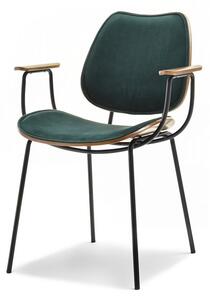 Loftowe krzesło z podłokietnikami factor z drewna giętego orzech i zielonego weluru