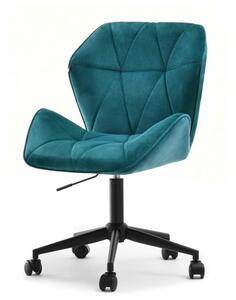 Komfortowy fotel welurowy velo turkusowy z czarną nogą do biurka