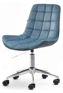 Fotel biurowy pikowany elior niebieski velvet glamour na chromowanej podstawie