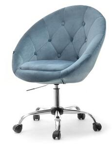 Wygodny fotel do biurka lounge 4 niebieski z weluru na chromowanej podstawie