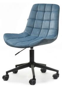 Nowoczesny fotel obrotowy elior niebieski welurowy z czarną nogą na kółkach