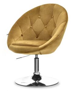 Fotel obrotowy w stylu glamour lounge 3 złoty velvet na chromowanej nodze