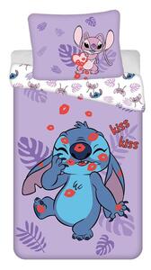 Fioletowa bawełniana pościel dziecięca jednoosobowa 140x200 cm Lilo and Stitch "Kiss" – Jerry Fabrics