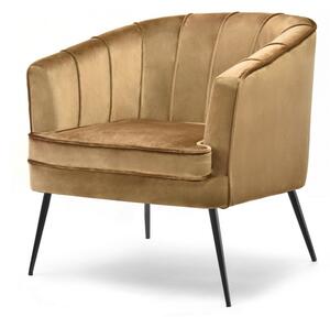 Komfortowy fotel wypoczynkowy estel złoty z weluru na czarnych nogach