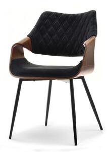Eleganckie krzesło pikowane renzo z drewna giętego orzech i czarnego weluru
