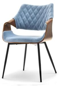 Designerskie krzesło jadalniane renzo niebieskie z weluru i drewna orzech