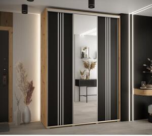 Szafa przesuwna wysoka Davos 7 180, gł. 60 cm artisan + czarny + srebrny