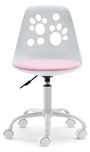 Fotel obrotowy dla dziewczynki foot biały z łapkami i różowym miękkim siedziskiem