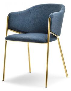 Kubełkowe krzesło glamour cloe niebieskie tapicerowane plecioną tkaniną na złotym stelażu
