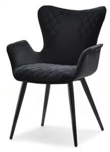 Stylowe krzesło fotel pikowny kamal czarny aksamitny z podłokietnikami do jadalni
