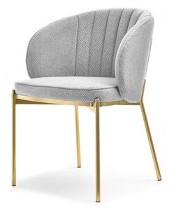 Krzesło glamour do jadalni felice szare tapicerowane plecioną tkaniną na złotych nogach