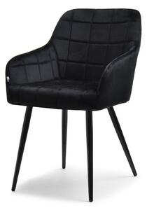 Krzesło z podłokietnikami logan czarne aksamitne z pikowaniem do jadalni