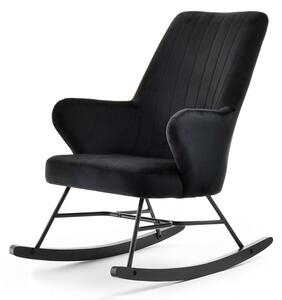 Designerski fotel bujany z podłokietnikami fleur czarny welurowy na czarnych płozach