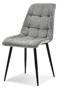 Aksamitne krzesło hugo szare z pikowaniem na czarnej podstawie do salonu
