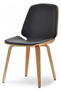 Skandynawskie krzesło drewniane vince tapicerowane czarną skórą na bukowym stelażu do jadalni