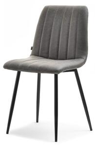 Komfortowe krzesło megan szare z tapicerką vintage na czarnej nodze do jadalni lub kuchni