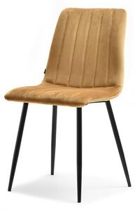 Designerskie krzesło z aksamitu megan złote przeszywane na czarnych nogach