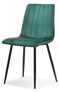 Eleganckie lekkie krzesło megan zielone z aksamitną tapicerką na czarnych nogach