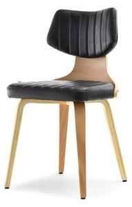 Drewniane krzesło gięte idris bukowe z czarnym skórzanym obiciem zi przeszyciami