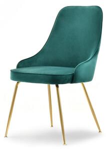 Welurowe krzesło grima zielone z wysokim oparciem na złotych nogach do jadalni