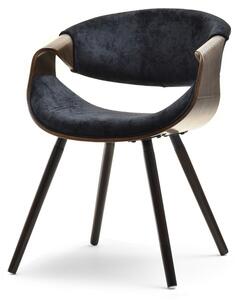 Eleganckie krzesło drewniane bent dąb palony tapicerowane czarną tkaniną do jadalni