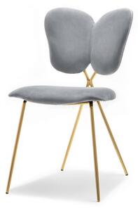 Nowoczesne krzesło aksamitne wings szare na złotych nogach do jadalni