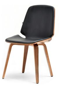 Drewniane krzesło do jadalni vince orzech tapicerowane czarną skórą