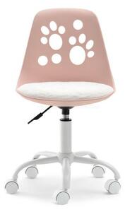 Pluszowy fotel do biurka dla dziewczynki foot różowy z białym siedziskiem i nogą na kółkach