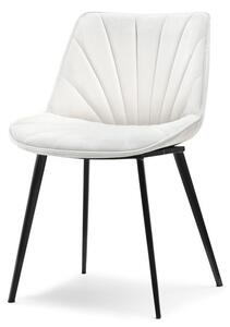 Eleganckie krzesło evita białe muszla tapicerowane welurem na czarnych nogach do salonu